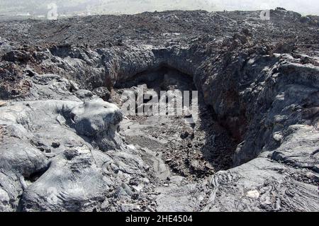 Erstarrte Lava in der Nähe des Vulkankrater Teneguia auf La Palma, Kanarische Inseln, Spanien. Stockfoto