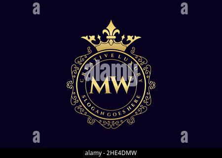 MW Initial Letter Luxus kalligraphisch feminin floral handgezeichnet heraldischen Monogramm antiken Vintage-Stil Luxus-Logo-Design Premium Stock Vektor