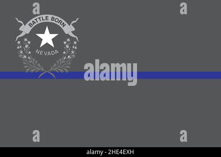 Draufsicht auf die blaue Linienflagge des Staates Nevada, USA. Vereinigte Staaten von Amerika Polizeiflagge. Kein Fahnenmast. Ebenenlayout, Design. Hintergrund markieren Stockfoto