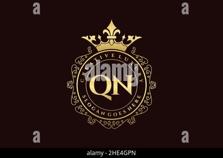 QN Initial Letter Luxus kalligraphisch feminin floral handgezeichnet heraldischen Monogramm antiken Vintage-Stil Luxus-Logo-Design Premium Stock Vektor