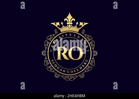 RO Initial Letter Luxus kalligraphisch feminin floral handgezeichnet heraldischen Monogramm antiken Vintage-Stil Luxus-Logo-Design Premium Stock Vektor