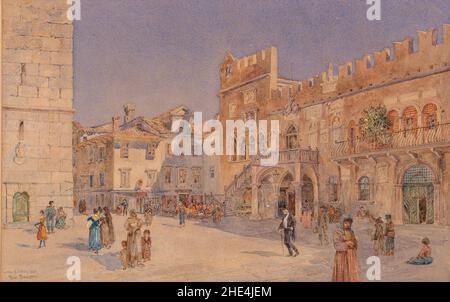 Rudolf Bernt - der Hauptplatz von Koper mit dem Prätorianischen Palast. Stockfoto