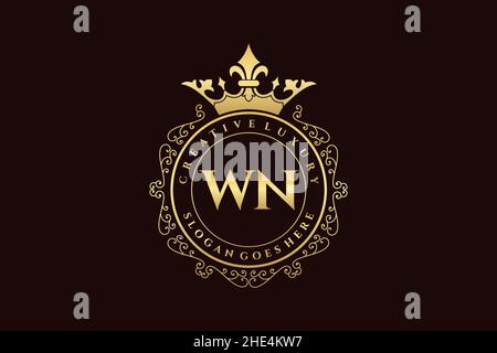 WN Initial Letter Luxus kalligraphisch feminin floral handgezeichnet heraldischen Monogramm antiken Vintage-Stil Luxus-Logo-Design Premium Stock Vektor