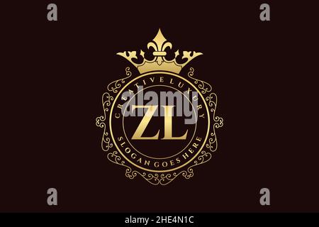 ZL Initial Letter Luxus kalligraphisch feminin floral handgezeichnet heraldischen Monogramm antiken Vintage-Stil Luxus-Logo-Design Premium Stock Vektor
