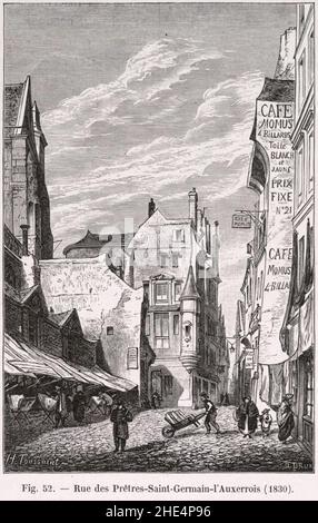 Rue des prêtres-Saint-Germain-l'Auxerrois, 1830. Stockfoto