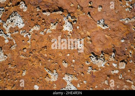 Nahaufnahme der rauen Felsoberfläche am Strand, als Hintergrund Stockfoto
