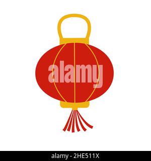 Isolierte, flach hängende rote, festliche chinesische Laternen-Kunstwerke Stock Vektor