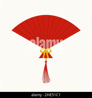Set aus flachem isoliertem roten asiatischen Sensu-Fächer mit Bogenknoten Stock Vektor