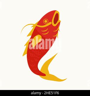 Isoliertes, einfaches, flaches Kunstwerk von rotem Fisch im chinesischen Stil Stock Vektor