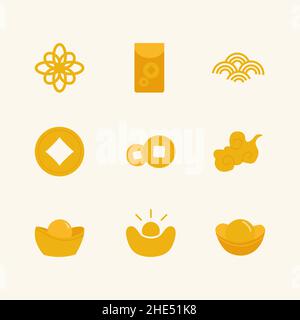 Sammlung von chinesischen Reichtümern in flachem Gold Stock Vektor