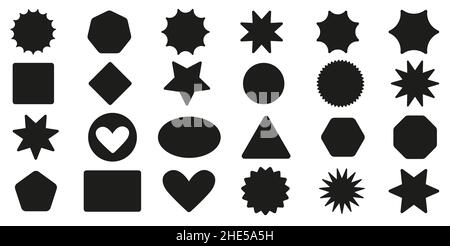 Blank stickers set. Empty black patches and badges mockups. Vector vintage design elements. Stock Vector