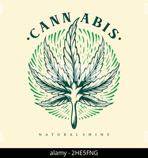 Blatt Cannabis Gravur Shine Vintage Illustrationen für Ihre Arbeit Logo, Maskottchen Merchandise T-Shirt, Aufkleber und Label Designs, Poster, Grußkarten Stock Vektor