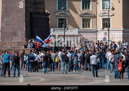 Wladiwostok, Russland - 9. September 2018: Eine politische Aktion gegen die Anhebung des Rentenalters, organisiert von Alexei Nawalny. Stockfoto