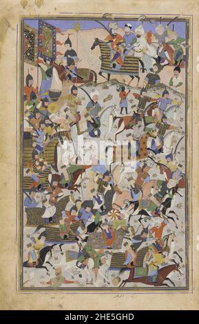 Safavid Dynasty, Battle Scene, von Mahmud Musawwir, 1525-1550 n. Chr. (2). Stockfoto