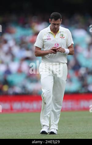 Sydney, Australien. 9th. Januar 2022: Sydney Cricket Ground, Sydney Australien; Ashes International Test Cricket, Australien gegen England, 4th Testtag 5; Scott Boland aus Australien bereitet sich auf den Bowl vor Credit: Action Plus Sports Images/Alamy Live News Stockfoto