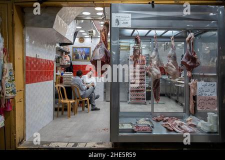 Eine Metzgerei in Beit Habad auch Khan az Zait Straße in der Altstadt des muslimischen Viertels Ost-Jerusalem Israel Stockfoto