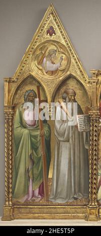 Der heilige Andreas und der heilige Benedikt mit dem Erzengel Gabriel (links) B35301. Stockfoto
