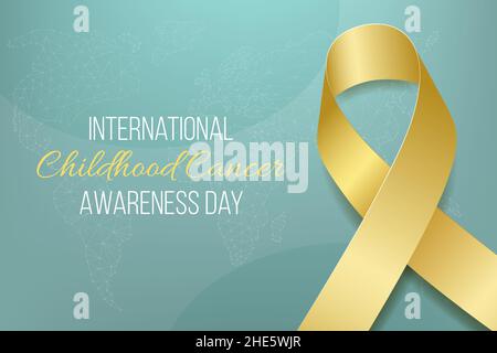 National Childhood Cancer Awareness Day Konzept. Banner mit goldenem Band und Text. Vektorgrafik. Stock Vektor