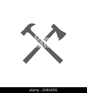 ax Hammer Kreuz Logo Design Vektor isoliert auf weißem Hintergrund. Stock Vektor