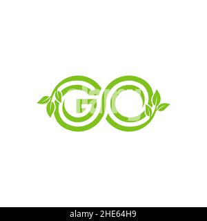 GO Brief mit grünem Blatt Logo Design-Konzept. vektor-Illustration. Stock Vektor