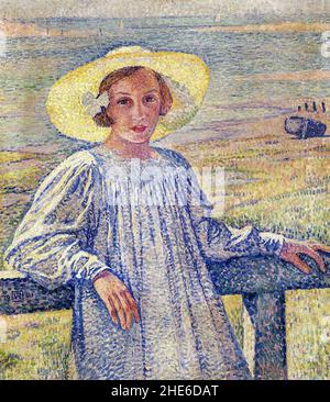 Théo van Rysselberghe - Mädchen im Strohhut (Porträt von Elisabeth van Rysselberghe), 1901. Stockfoto