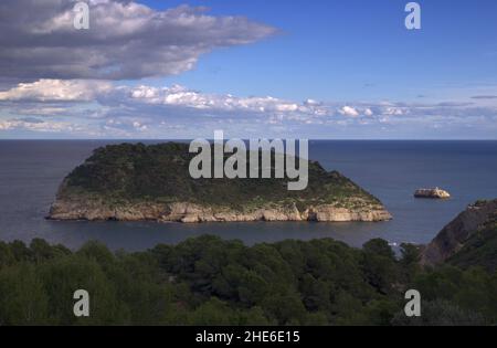 Küste von Valencia in der Provinz Alicante, Blick vom Aussichtspunkt Mirador Pons Ibanez Stockfoto