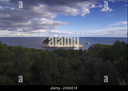 Küste von Valencia in der Provinz Alicante, Blick vom Aussichtspunkt Mirador Pons Ibanez Stockfoto