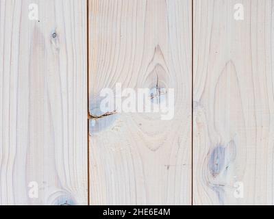 Weiße helle Holzplanken an der Wand des Ferienhauses. Natürliches Material. Struktur aus weißem Fichtenholz Stockfoto