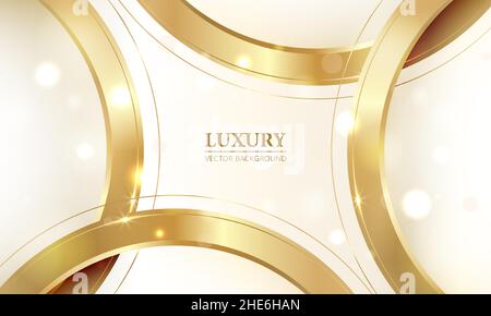 Eleganter Luxus-Hintergrund mit abstraktem Rahmen mit goldenen Kreislinien und dem Bokeh-Licht funkelt. Luxuriöse Vektorgrafik Banner Premium Stock Vektor
