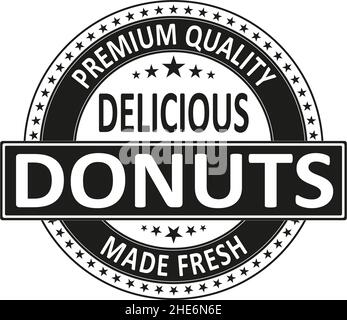Leckere Donuts Serviert Hier Stempel. Signieren. Dichtung. Logo-Vektorgrafik Stock Vektor