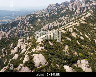 Blick von der Drohne auf Montserrat, Spanien Stockfoto