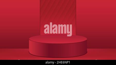 3D abstraktes Studio mit Sockel. Rote geometrische Plattform mit rotem abstraktem Hintergrund. Bühne für Produktdemonstration, Schaufenster - Vector illustrati Stock Vektor