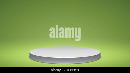 3D abstraktes Studio mit Sockel. Weiße geometrische Plattform mit grünem abstraktem Hintergrund. Bühne für Produktdemonstration, Showcase - Vector illust Stock Vektor