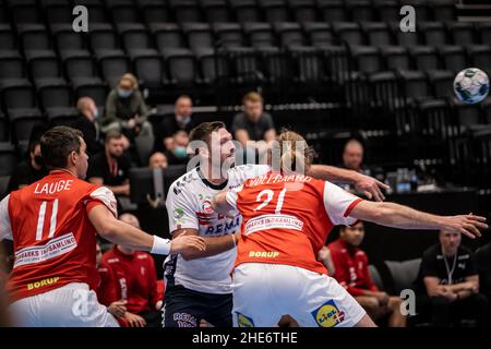 Hillerod, Dänemark. 08th Januar 2022. Harald Reinkind (27) aus Norwegen beim Test-Handballspiel zwischen Dänemark und Norwegen auf der Royal Stage in Hillerod. (Foto: Gonzales Photo/Alamy Live News Stockfoto