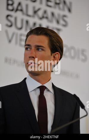 Wien, Österreich, 27. August 2015. Westbalkan-Gipfel Wien mit Sebastian kurz (ÖVP), Außenminister vom 16. Dezember 2013 - 18. Dezember 2017 Stockfoto