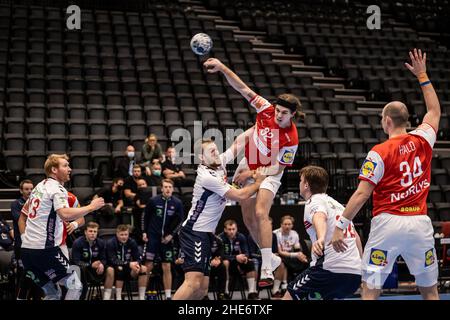 Hillerod, Dänemark. 08th Januar 2022. Jacob Holm (32) aus Dänemark beim Test-Handballspiel zwischen Dänemark und Norwegen auf der Royal Stage in Hillerod. (Foto: Gonzales Photo/Alamy Live News Stockfoto