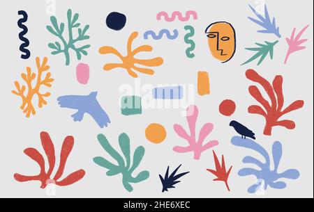 Trendy Matisse Stil Grafik-Design-Elemente-Set. Vektor Hand Gezeichnet Grungy Scribble Doodle Collection. Stock Vektor