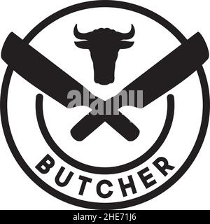 Metzger klassisches Emblem mit gekreuzten Messer Vektor-Logo-Design Stock Vektor