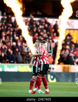 WOLVERHAMPTON, GROSSBRITANNIEN. JAN 9th Kyron Gordon von Sheffield United vor dem Start des FA Cup-Spiels zwischen Wolverhampton Wanderers und Sheffield United am Sonntag, 9th. Januar 2022 in Molineux, Wolverhampton. (Kredit: Kieran Riley | MI Nachrichten) Kredit: MI Nachrichten & Sport /Alamy Live Nachrichten Stockfoto