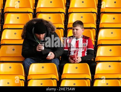 Wolverhampton, Großbritannien. 9th Januar 2022. Fans von Sheffield Utd beim Emirates FA Cup-Spiel in Molineux, Wolverhampton. Bildnachweis sollte lauten: Andrew Yates/Sportimage Kredit: Sportimage/Alamy Live News Stockfoto