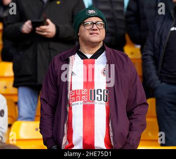 Wolverhampton, Großbritannien. 9th Januar 2022. Fans von Sheffield Utd beim Emirates FA Cup-Spiel in Molineux, Wolverhampton. Bildnachweis sollte lauten: Andrew Yates/Sportimage Kredit: Sportimage/Alamy Live News Stockfoto