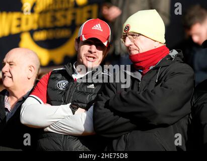 Wolverhampton, Großbritannien. 9th Januar 2022. Fans von Sheffield Utd beim Emirates FA Cup-Spiel in Molineux, Wolverhampton. Bildnachweis sollte lauten: Andrew Yates/Sportimage Kredit: Sportimage/Alamy Live News Stockfoto