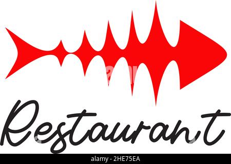 Fish Food Restaurant Logo mit Fischgrätenvektor-Symbol-Design Stock Vektor