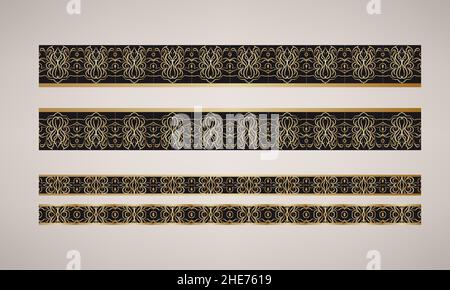 Set von dekorativen, ornamentalen und Vintage Gold Bordüren für Design-Karten, Einladungen, Broschüren, Bücher, Visitenkarten. Vektorgrafik Stock Vektor