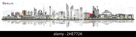 Skyline von Berlin Deutschland mit grauen Gebäuden und Reflektionen isoliert auf Weiß. Vektorgrafik. Stock Vektor