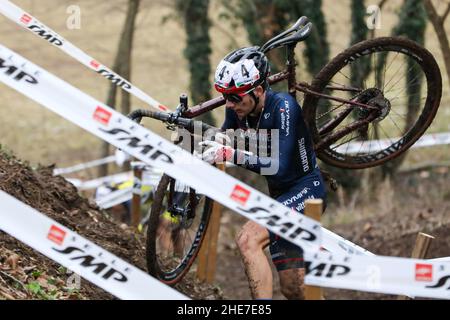 Variano Di Basiliano, Italien. 09th Januar 2022. Filippo FONTANA (C.S. CARABINIERI) während 2022 Italienische Ciclocross-Meisterschaft - Männer Elite, Cyclocross in Variano di Basiliano, Italien, Januar 09 2022 Kredit: Unabhängige Fotoagentur/Alamy Live News Stockfoto