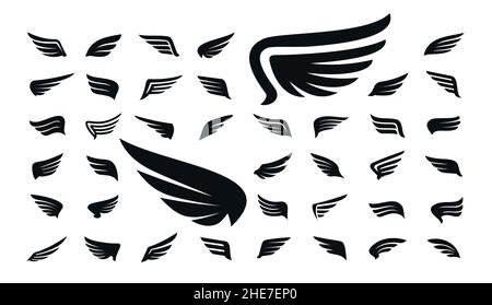 Symbole für Flügel gesetzt. Engel- oder Vogelflügel. Vektorgrafik Stock Vektor