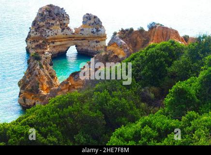 Praia do Camilo mit wunderschönen Dünen in Lagos an der portugiesischen Algarve Stockfoto