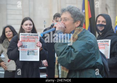 Demonstranten kamen zur Bank von england, um die Rückgabe von Goldlagerstätten zu fordern, trotz gerichtlicher Entscheidungen. Stockfoto