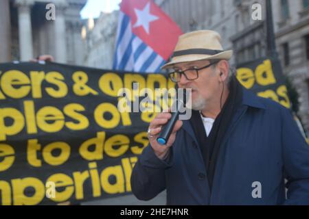 Demonstranten kamen zur Bank von england, um die Rückgabe von Goldlagerstätten zu fordern, trotz gerichtlicher Entscheidungen. Stockfoto